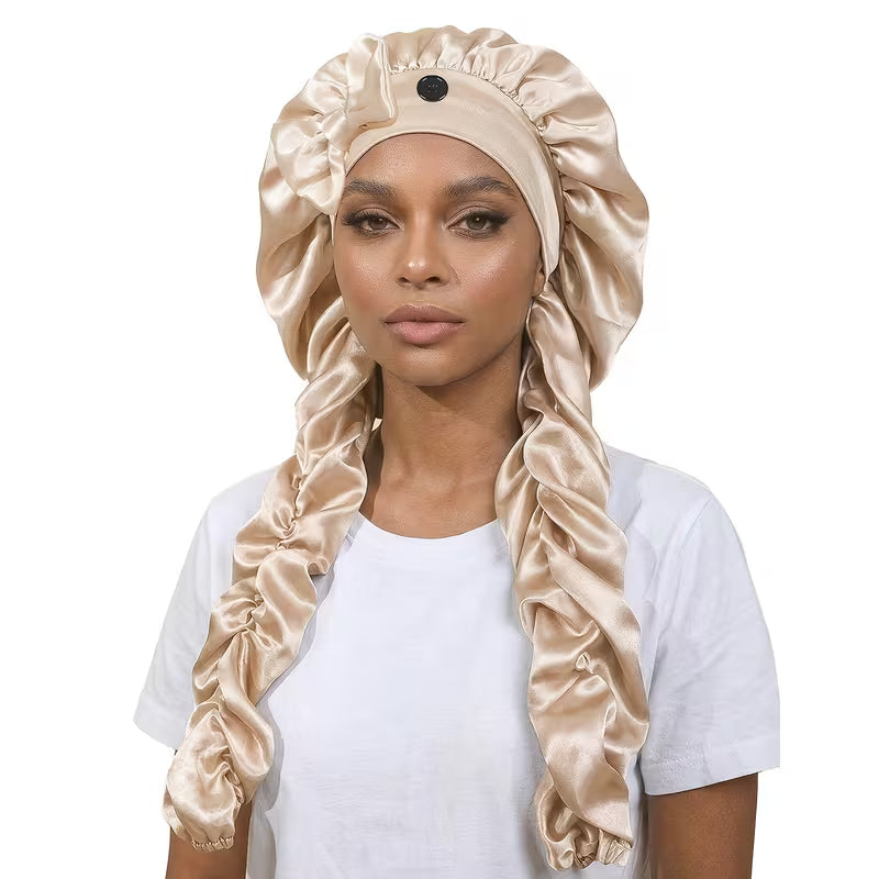 Gorro de Satín con Lazos Ajustables | Ideal para Cabello Largo, Rizado y Trenzas