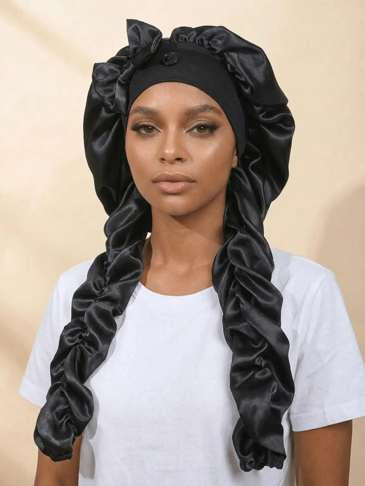 Gorro de Satín con Lazos Ajustables | Ideal para Cabello Largo, Rizado y Trenzas